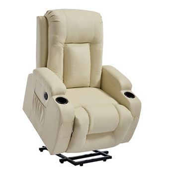 PU Power Lift Recliner 350LB capacity 8-point massage lumbar heat with USB port and cup holders