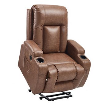 PU Power Lift Recliner 350LB capacity 8-point massage lumbar heat with USB port and cup holders