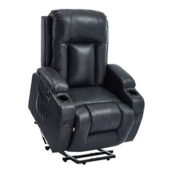PU Power Lift Recliner 350LB capacity 8-point massage lumbar heat with USB port and cup holders