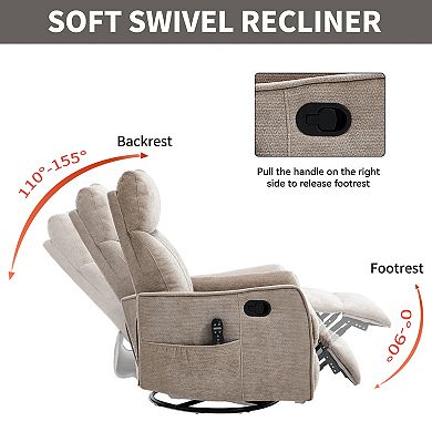 Heat Massage Manual Recliner Chair with Rocker and Swivel
