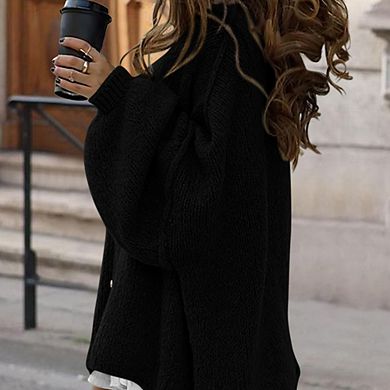 Women's Casual Stand Collar Batwing Sleeve Cardigan Lightweight Knit Versatile Daily Top