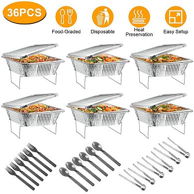 36-Piece Disposable Chafing Dish Buffet Set with Covers & Utensils for Parties