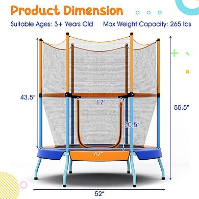 48-Inch Orange Toddler Trampoline with Safety Net Enclosure