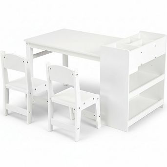 Toddler Craft Play Wood Activity Desk Kids Art Table with Large Storage Shelves for Writing Drawing