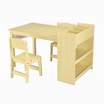 Toddler Craft Play Wood Activity Desk Kids Art Table with Large Storage Shelves for Writing Drawing