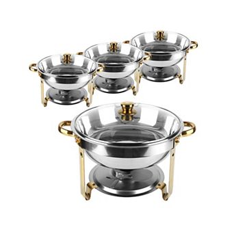 4 pc 4.76-qt Chafing Dish Buffet Set Stainless Steel with Glass Lids