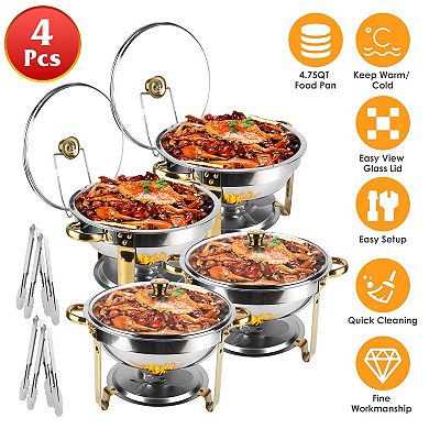 4-Piece 4.76QT Chafing Dish Buffet Set Stainless Steel with Glass Lids