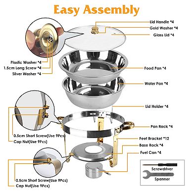 4-Piece 4.76QT Chafing Dish Buffet Set Stainless Steel with Glass Lids