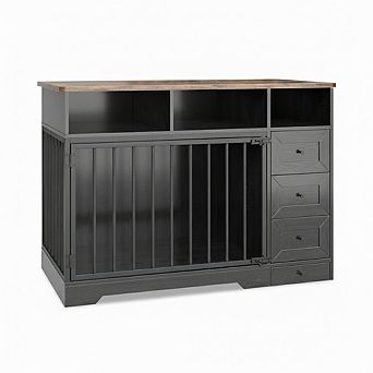 Farmhouse Dog Crate Furniture, Heavy Duty Kennel with Storage Drawers