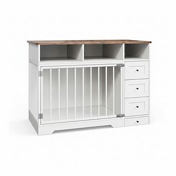 Farmhouse Dog Crate Furniture, Heavy Duty Kennel with Storage Drawers