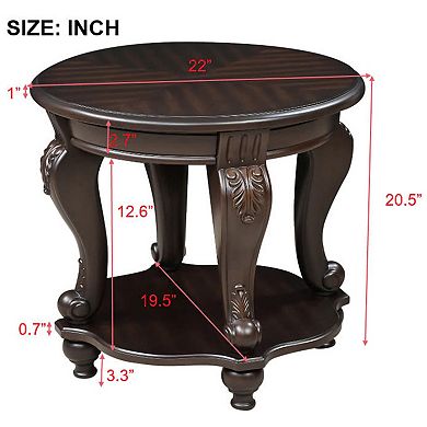 Solid Wood Round End Table with Shelf Sofa Side Table
