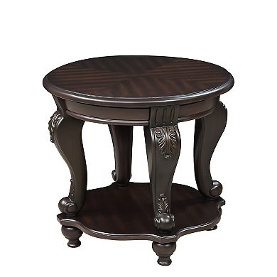 Solid Wood Round End Table with Shelf Sofa Side Table