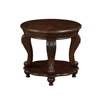 Solid Wood Round End Table with Shelf Sofa Side Table