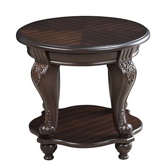 Solid Wood Round End Table with Shelf Sofa Side Table
