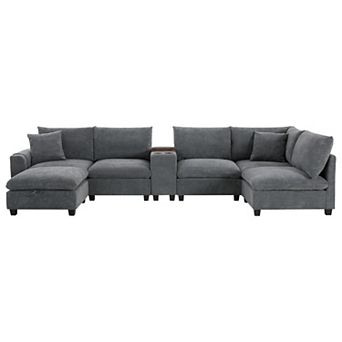 6 Seat Oversized Modular Sectional Sofa with Movable Storage Ottoman