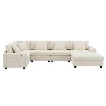 6 Seat U Shaped Sectional Sofa with Ottoman