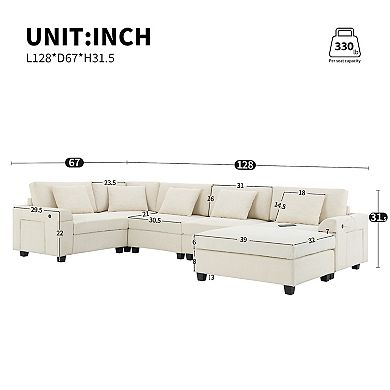 6 Seat U Shaped Sectional Sofa with Ottoman