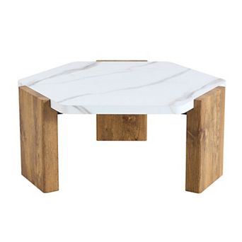 Modern Hexagonal Coffee Table with Marble Tabletop