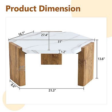 Modern Hexagonal Coffee Table with Marble Tabletop