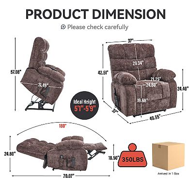 Dual Motor Lift Recliner with Heat Massage Infinite Position 350LB Capacity Power Remote