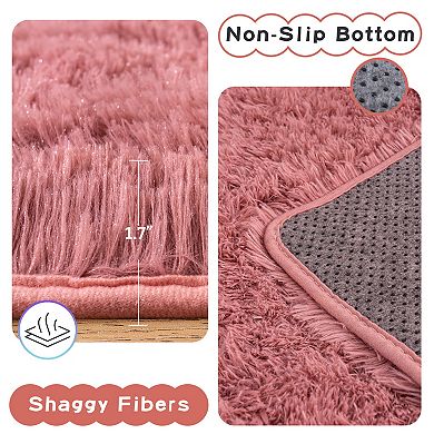 Blush Shag Area Rug, Ultra Soft 1.7" Thick, Non-Slip Plush Carpet for Bedroom, Modern Home Decor