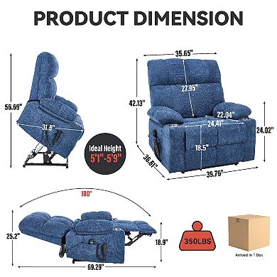 Dual Motor 350LB Chenille Power Lift Recliner 8-Point Vibration Massage Lumbar Heat Cup Holders