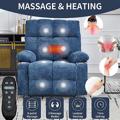 Dual Motor 350LB Chenille Power Lift Recliner 8-Point Vibration Massage Lumbar Heat Cup Holders