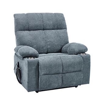 Dual Motor 350LB Chenille Power Lift Recliner 8-Point Vibration Massage Lumbar Heat Cup Holders