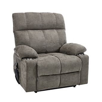 Dual Motor 350LB Chenille Power Lift Recliner 8-Point Vibration Massage Lumbar Heat Cup Holders
