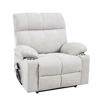 Dual Motor 350LB Chenille Power Lift Recliner 8-Point Vibration Massage Lumbar Heat Cup Holders