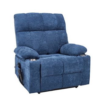 Dual Motor 350LB Chenille Power Lift Recliner 8-Point Vibration Massage Lumbar Heat Cup Holders