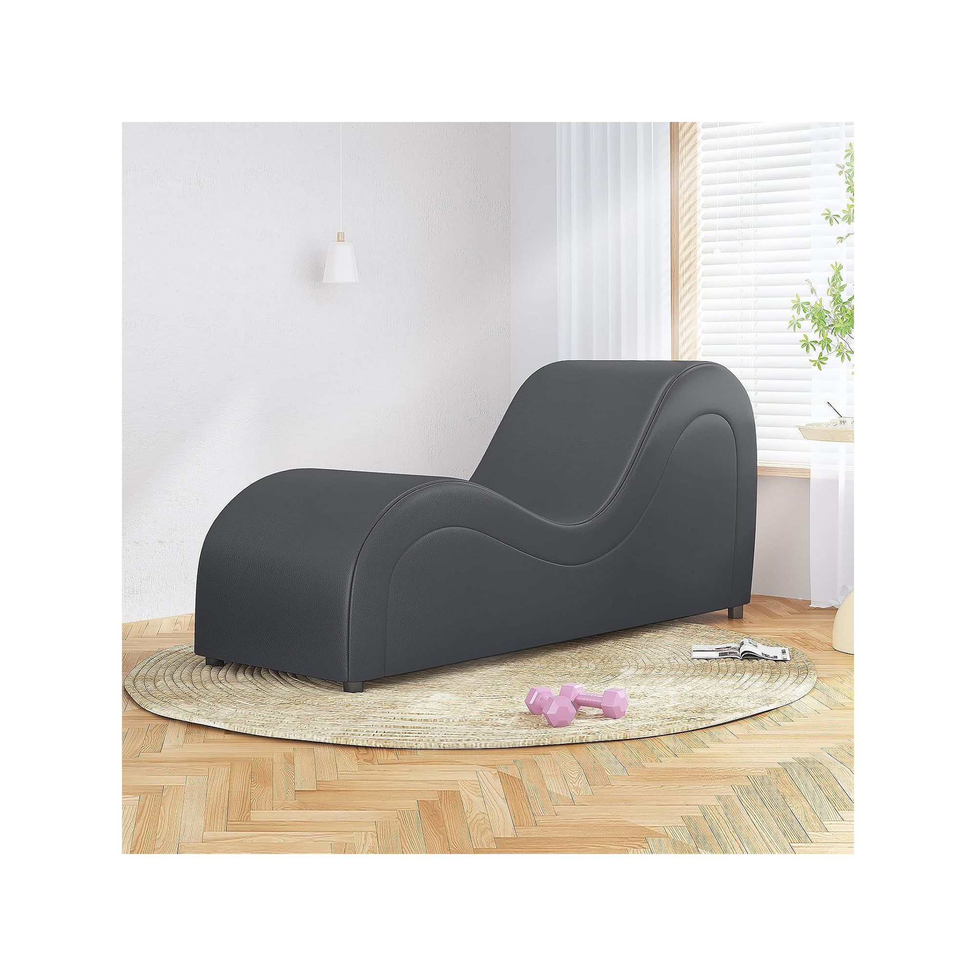 Modern faux leather wave chaise lounge chair in dark gray