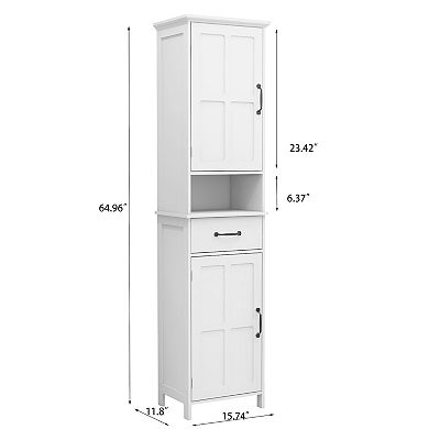 Slim Double Door Cabinet for Narrow Spaces, Floor-Standing Storage for Kitchen or Bathroom