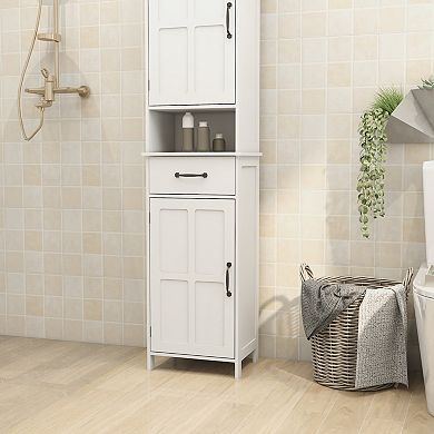 Slim Double Door Cabinet for Narrow Spaces, Floor-Standing Storage for Kitchen or Bathroom