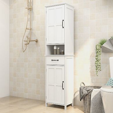 Slim Double Door Cabinet for Narrow Spaces, Floor-Standing Storage for Kitchen or Bathroom