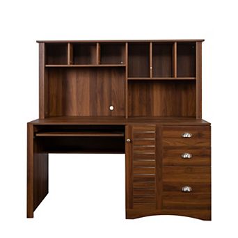 Brown Home Office Computer Desk with Hutch