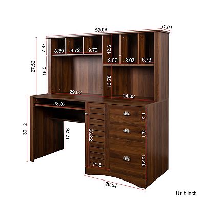 Brown Home Office Computer Desk with Hutch