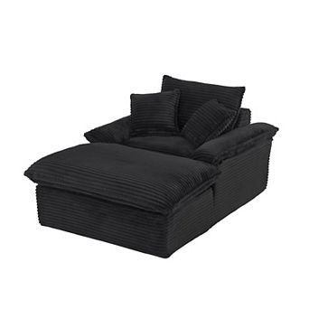 Corduroy Single Lounge Chair,BonelessSofa with Footrest & 3 Cushions,No Assembly Required
