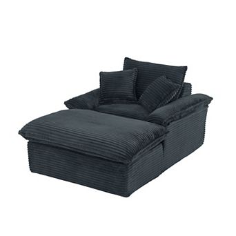 Corduroy Single Lounge Chair,BonelessSofa with Footrest & 3 Cushions,No Assembly Required