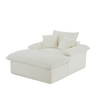 Corduroy Single Lounge Chair,BonelessSofa with Footrest & 3 Cushions,No Assembly Required