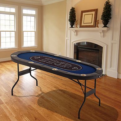 8-Player Foldable Poker Table 72" Oval with Cup Holders and Padding