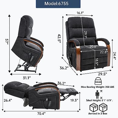 Chenille Power Lift Recliner Dual Motor 350LB Infinite Position Solid Wood Armrests Heat Massage