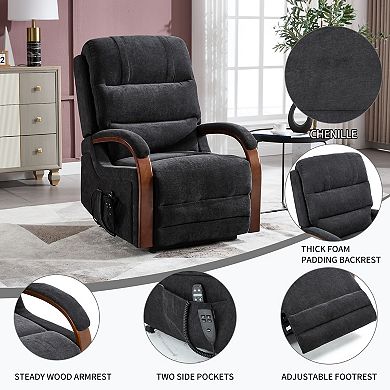 Chenille Power Lift Recliner Dual Motor 350LB Infinite Position Solid Wood Armrests Heat Massage