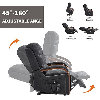 Chenille Power Lift Recliner Dual Motor 350LB Infinite Position Solid Wood Armrests Heat Massage