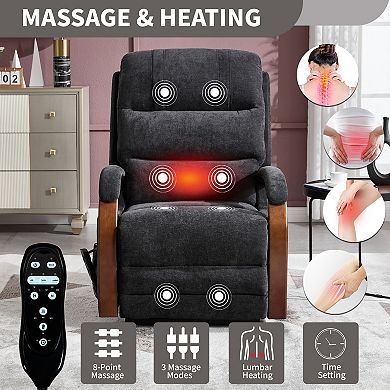 Chenille Power Lift Recliner Dual Motor 350LB Infinite Position Solid Wood Armrests Heat Massage