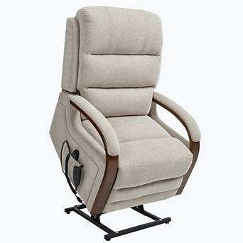Chenille Power Lift Recliner Dual Motor 350LB Infinite Position Solid Wood Armrests Heat Massage