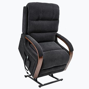 Chenille Power Lift Recliner Dual Motor 350LB Infinite Position Solid Wood Armrests Heat Massage