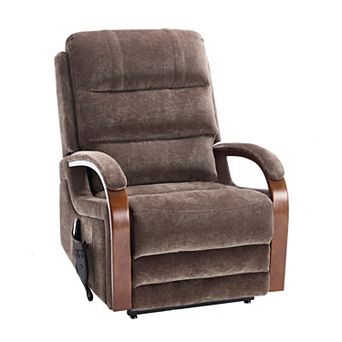 Chenille Power Lift Recliner Dual Motor 350LB Infinite Position Solid Wood Armrests Heat Massage