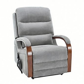 Chenille Power Lift Recliner Dual Motor 350LB Infinite Position Solid Wood Armrests Heat Massage