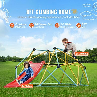 8FT Kids Climbing Dome with Slide for Indoor Outdoor Play